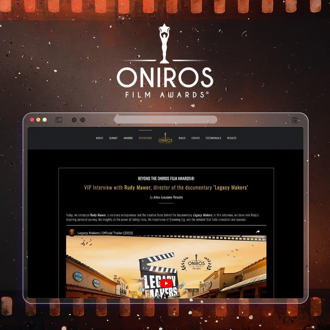 The provided images document the media coverage and production milestones for "Legacy Makers," a cinematic docu-series scheduled for a global release in Summer 2025.